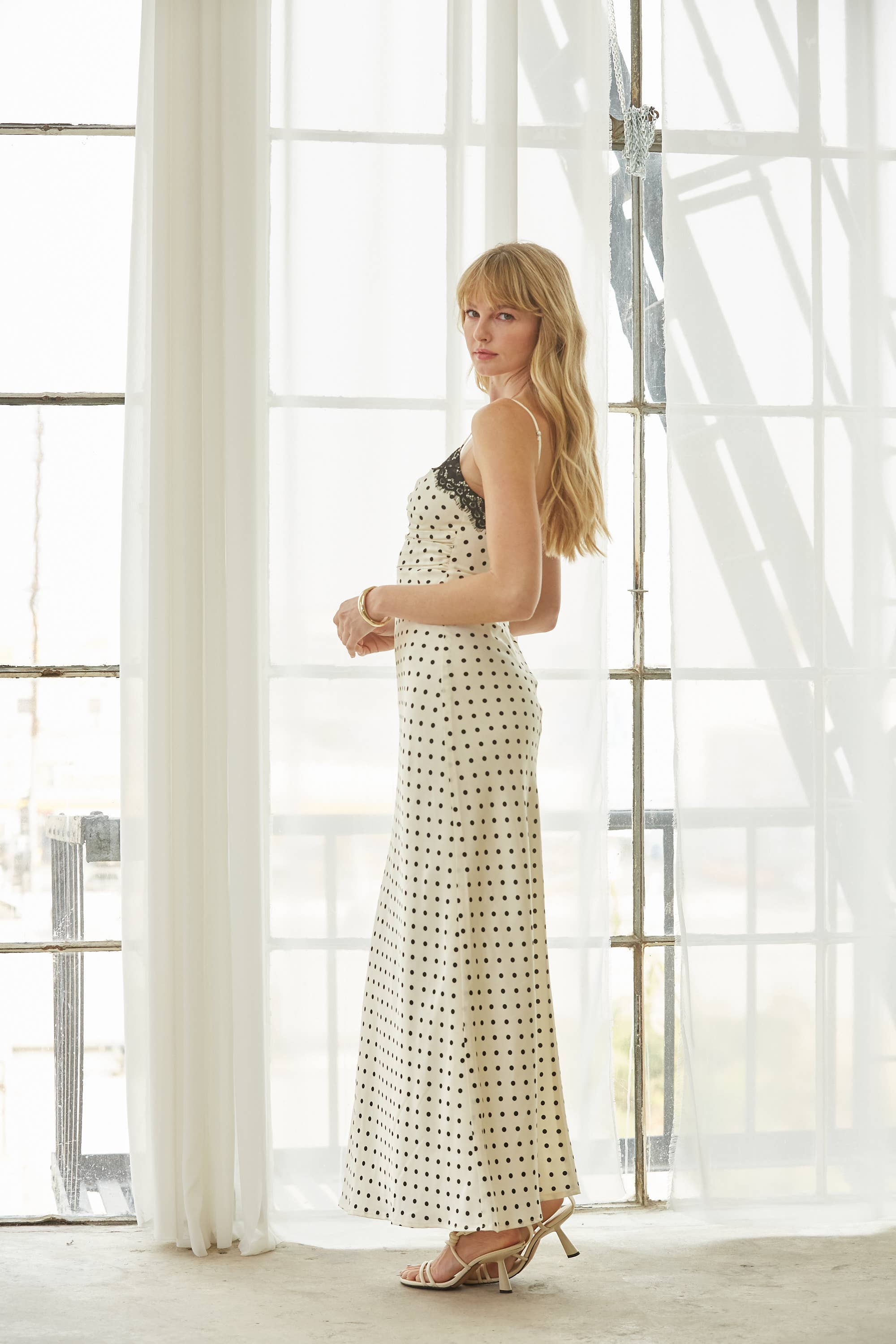 Polka Dot Slip Dress with Lace Detail (M)