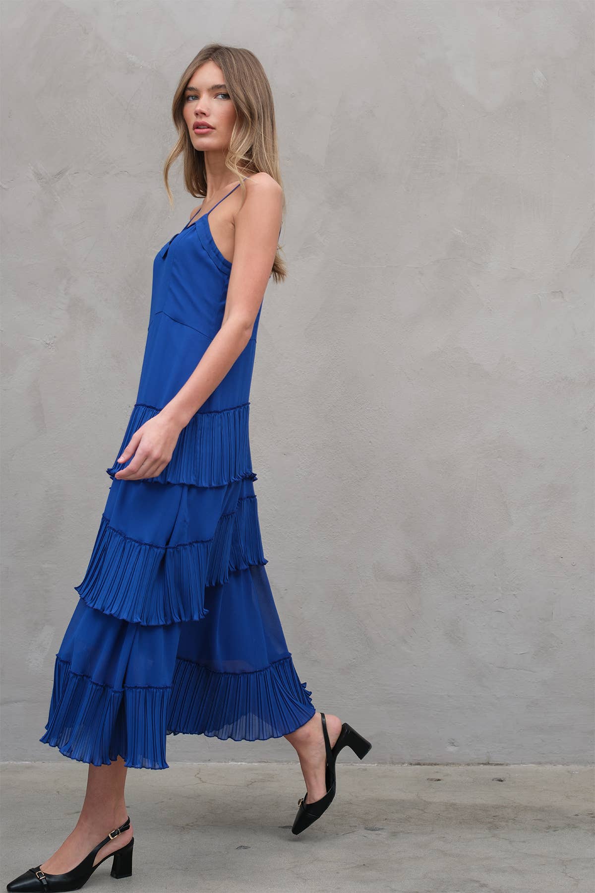 asymmetric pleated dress Asymmetrical Pleat in Black (L) długa sukienka ANDREA & LEO A0926 Color:Dark Cherry Red with complementary pleating echoed
