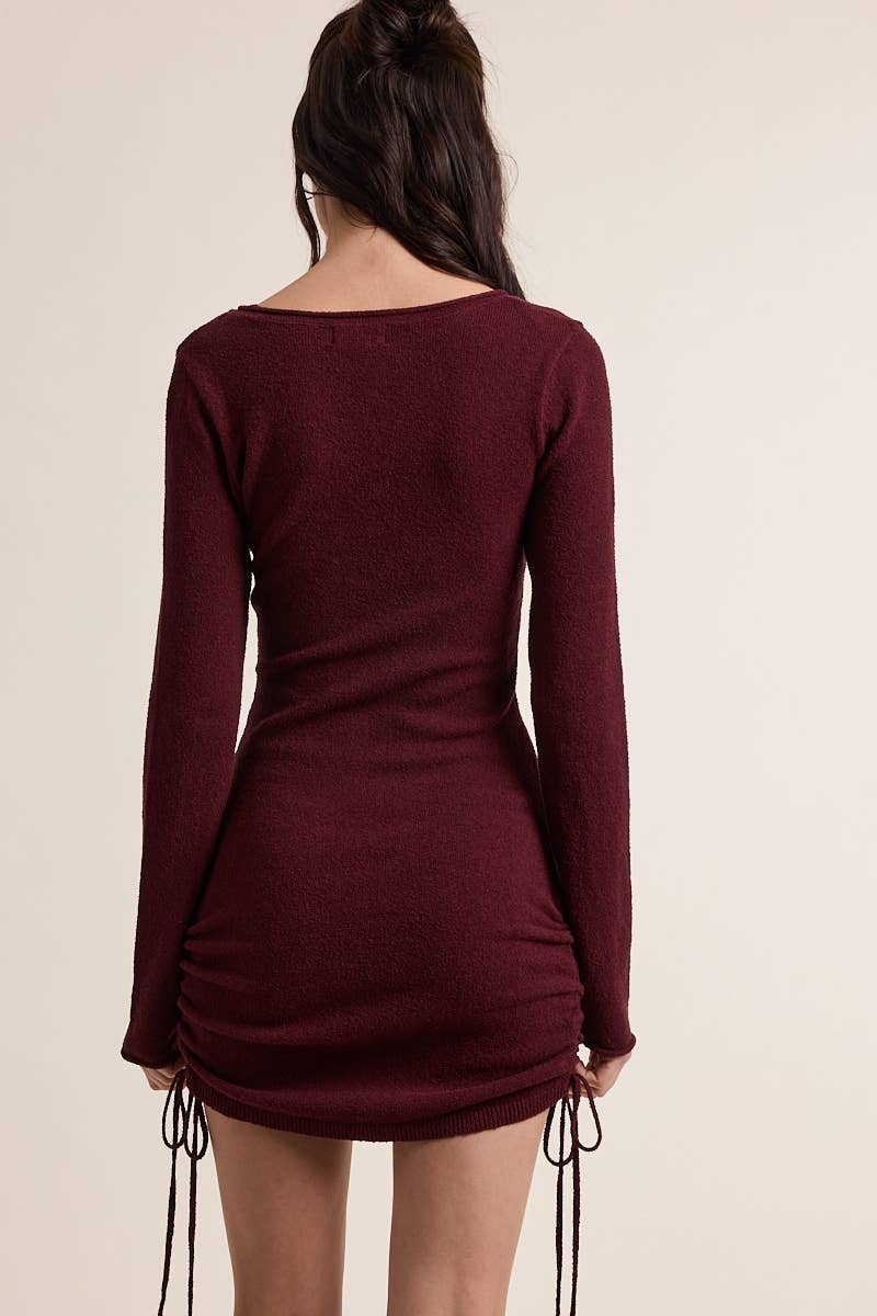 Knit Side Tie Point Mini Dress in Burgundy (L) Knit Side Tie Point Mini Dress in Burgundy (L)