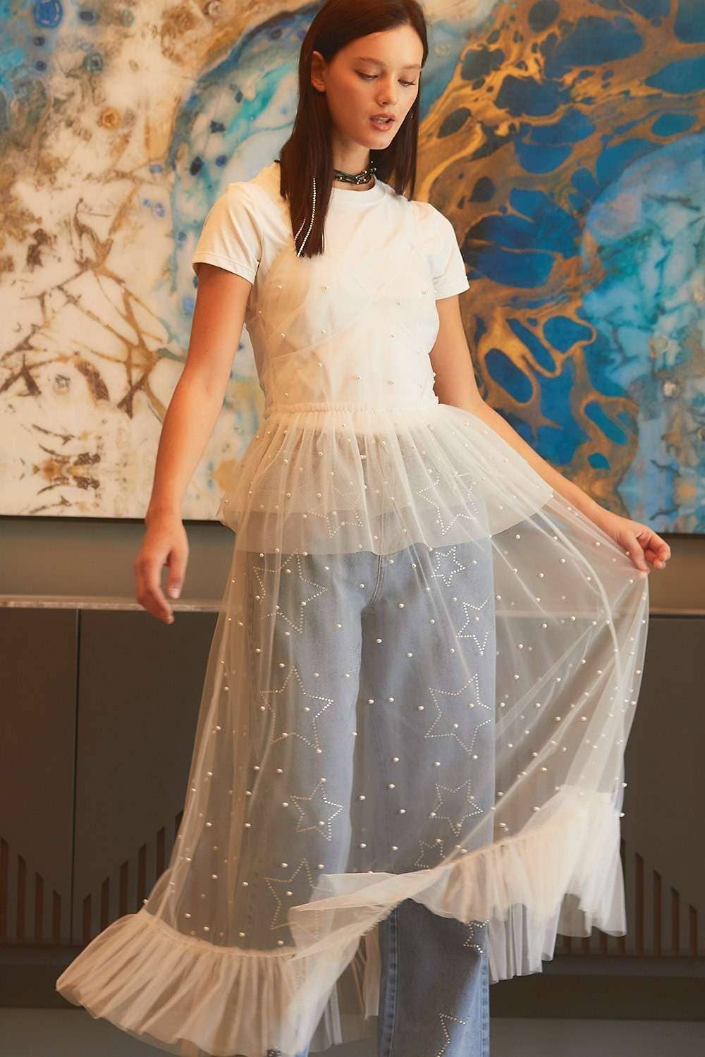 pearl mesh dress Jessica Bara Cady Rhinestone Mini JESSICA BARA Practically Perfect Flawless doesnt begin to describe this stretchy mesh bodycon dress that boasts luxe faux pearl details all over Pearl Ruffle See Tthrough Mesh